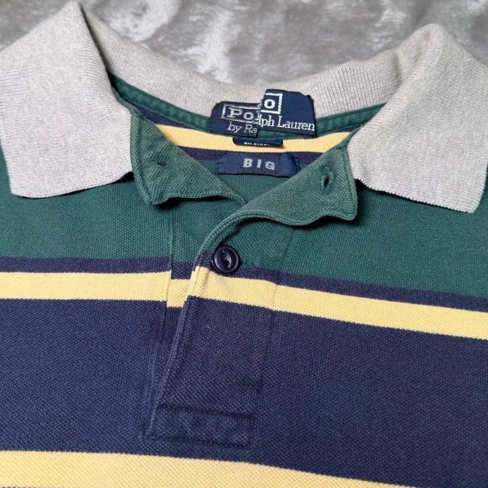 Vintage Polo Ralph‎ Lauren BIG Mens Size 2XL Polo Shirt Green Striped Pique USA